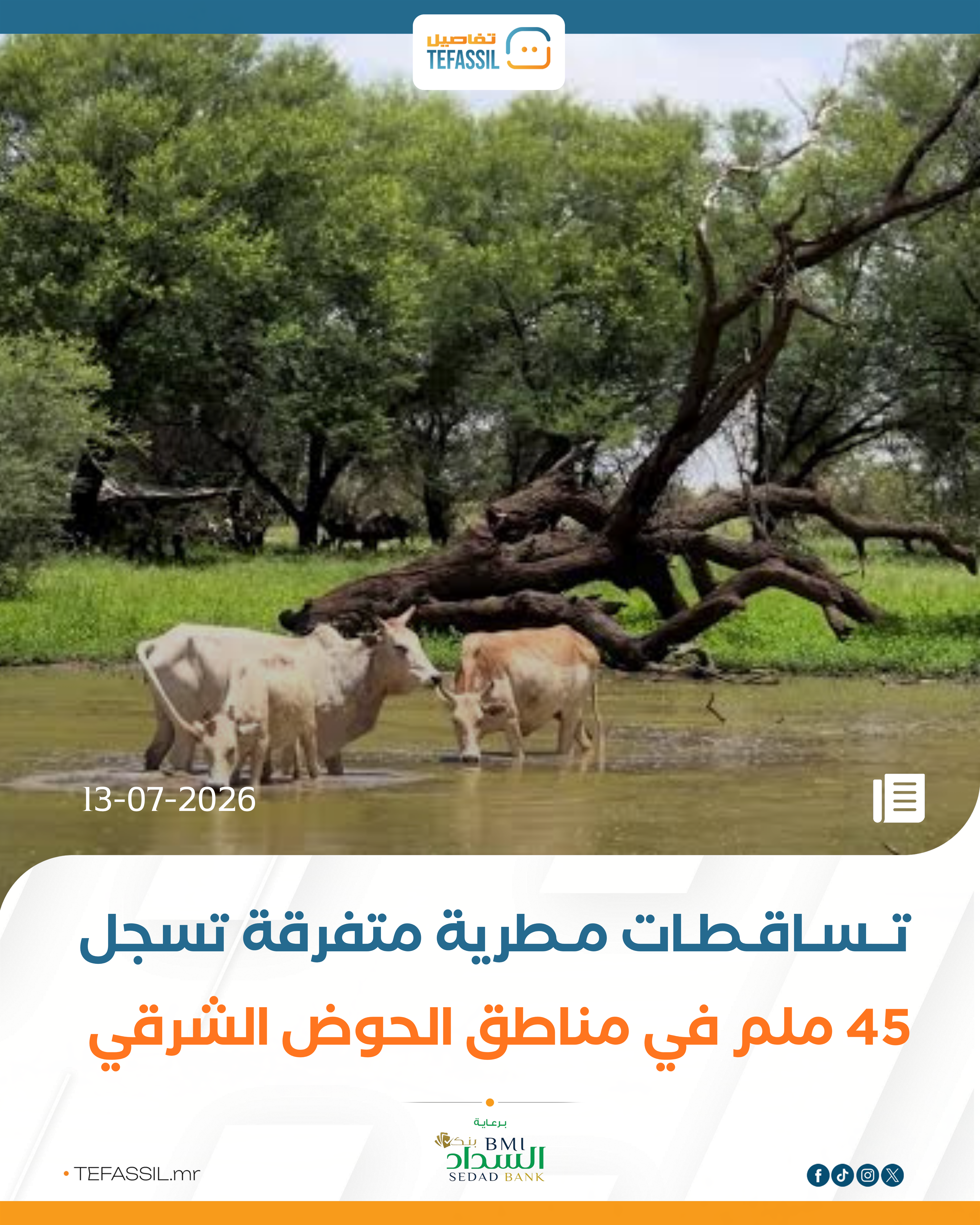 تساقطات مطرية متفرقة تسجل 45ملم في مناطق الحوض الشرقي